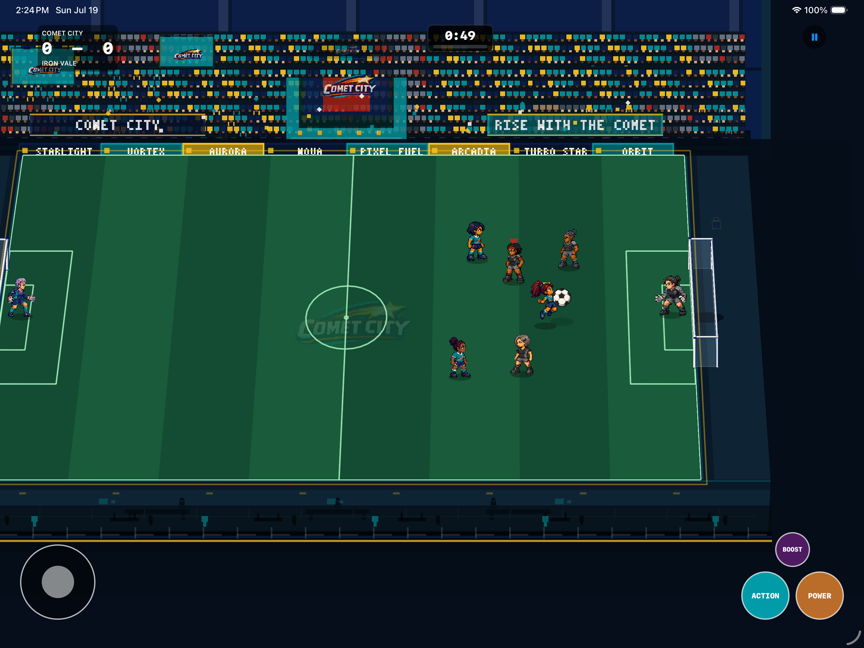 A Captain Circuit cross creates a one-touch scoring chance in front of goal.